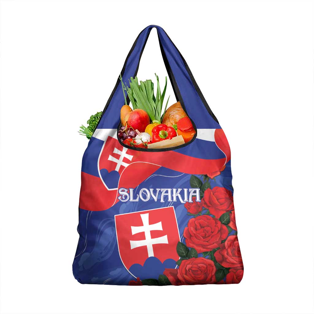 Slovakia Flag Mixed Rose Flowers Grocery Bag