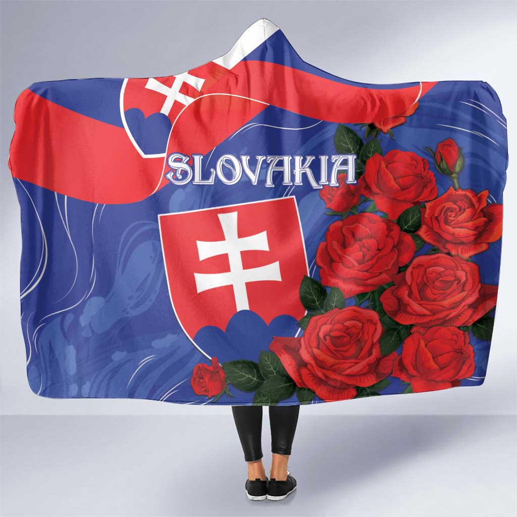 Slovakia Flag Mixed Rose Flowers Hooded Blanket