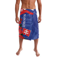 Blue drawstring shorts with Slovakia flag and rose flower graphics, knee length