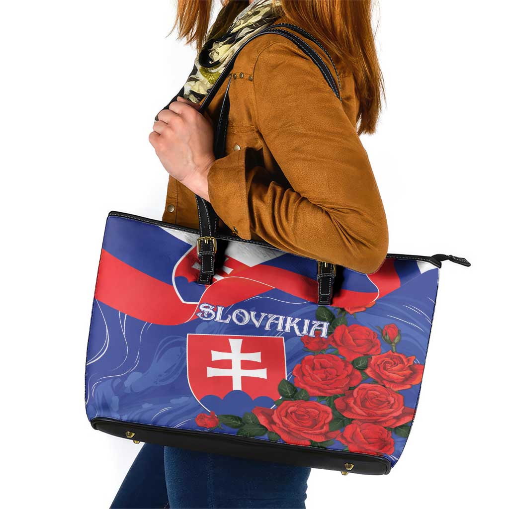 Slovakia Flag Mixed Rose Flowers Leather Tote Bag - Wonder Print Shop