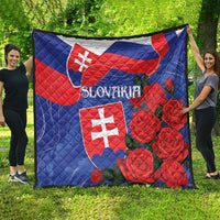 Slovakia flag rose quilt, full-size display with flag shield, roses, and quilted texture