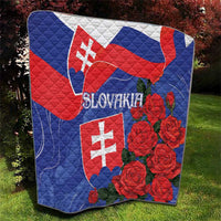 Slovakia flag rose quilt, blue-red quilt with Slovakia lettering and red rose graphic
