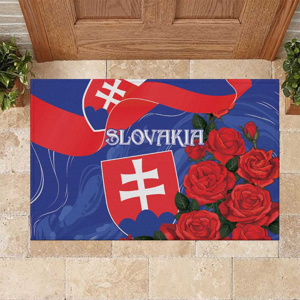 Slovakia Flag Mixed Rose Flowers Rubber Doormat - Wonder Print Shop