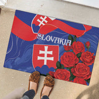 Slovakia flag rubber doormat featuring red roses, waves, and white shield symbol
