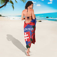 Slovakia flag sarong with red rose bouquet print, blue and red panels, 'SLOVAKIA' text