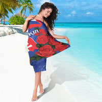 Slovakia flag rose sarong, blue wrap with red roses and shield crests, 'SLOVAKIA' band