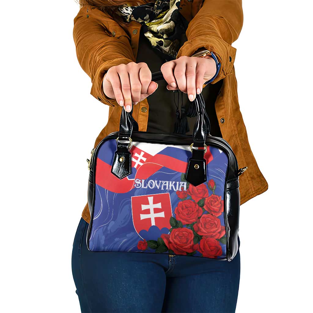 Slovakia Flag Mixed Rose Flowers Shoulder Handbag