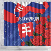 Slovakia flag and rose shower curtain in blue and red, with top grommets