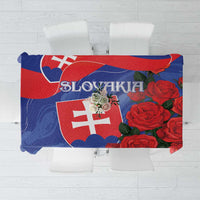 Slovakia flag rose tablecloth with blue border and red flower detail