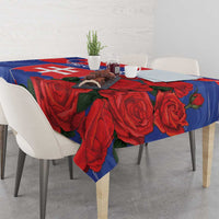 Rose Slovakia flag tablecloth with blue and red floral patterns
