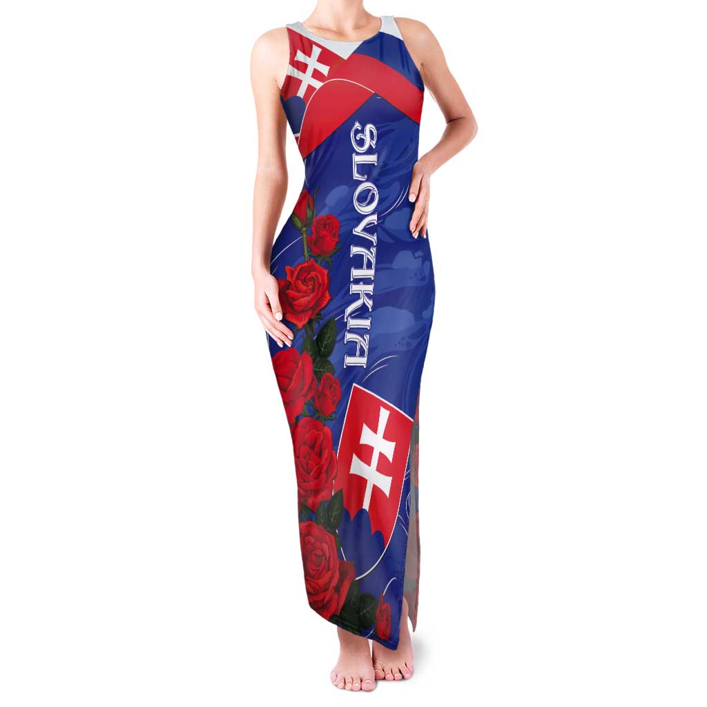 Slovakia Flag Mixed Rose Flowers Tank Maxi Dress - Wonder Print Shop