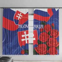 Slovak flag rose window curtains with blue and red flag motif and rose flowers