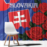 Close-up of Slovak flag rose window curtain fabric in blue, red, and white
