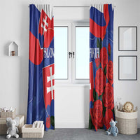 Slovak flag rose window curtain pair in blue and red, hanging over two window sides