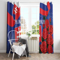 Slovak flag rose window curtains with hanging loops; blue flag and red roses panel