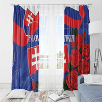 Slovak flag rose window curtain pair in blue and red with hanging top loops
