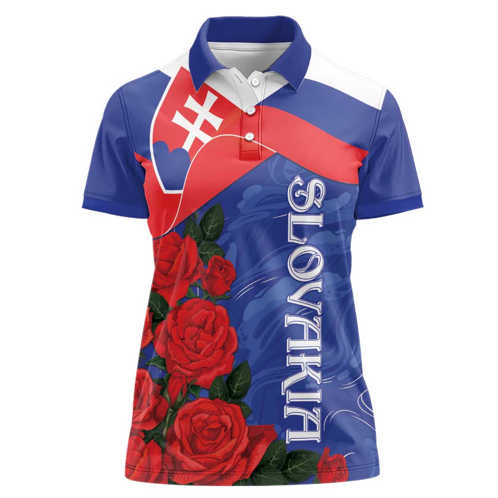 Slovakia Flag Mixed Rose Flowers Women Polo Shirt - Wonder Print Shop