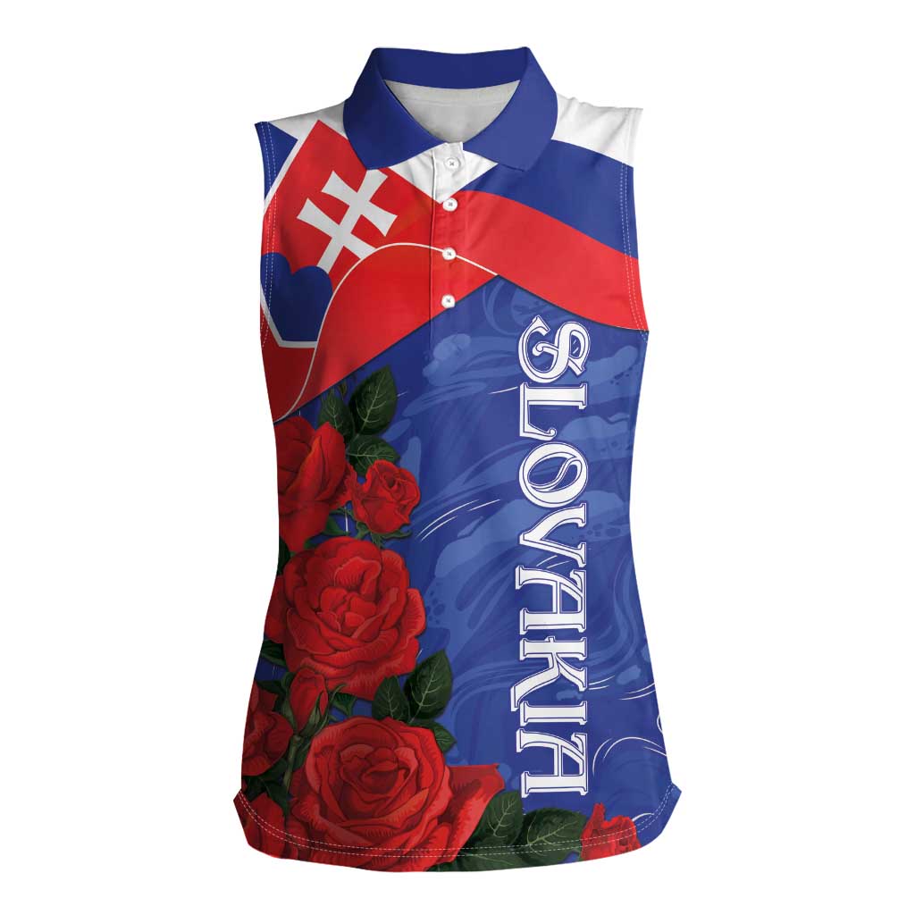 Slovakia Flag Mixed Rose Flowers Women Sleeveless Polo Shirt - Wonder Print Shop