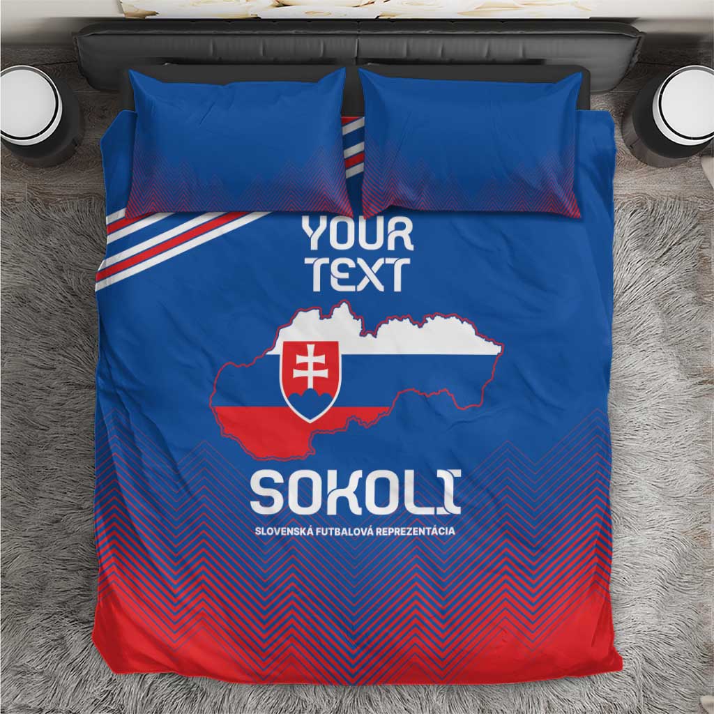 Blue football bedding set with Slovakia crest and red zigzag pattern, with pillowcases