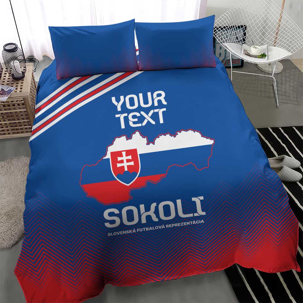 Blue football bedding set with large Slovakia crest logo and red zigzag lower panel