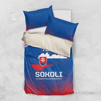 Blue and red football bedding set with Slovakia crest, paired with two blue pillowcases