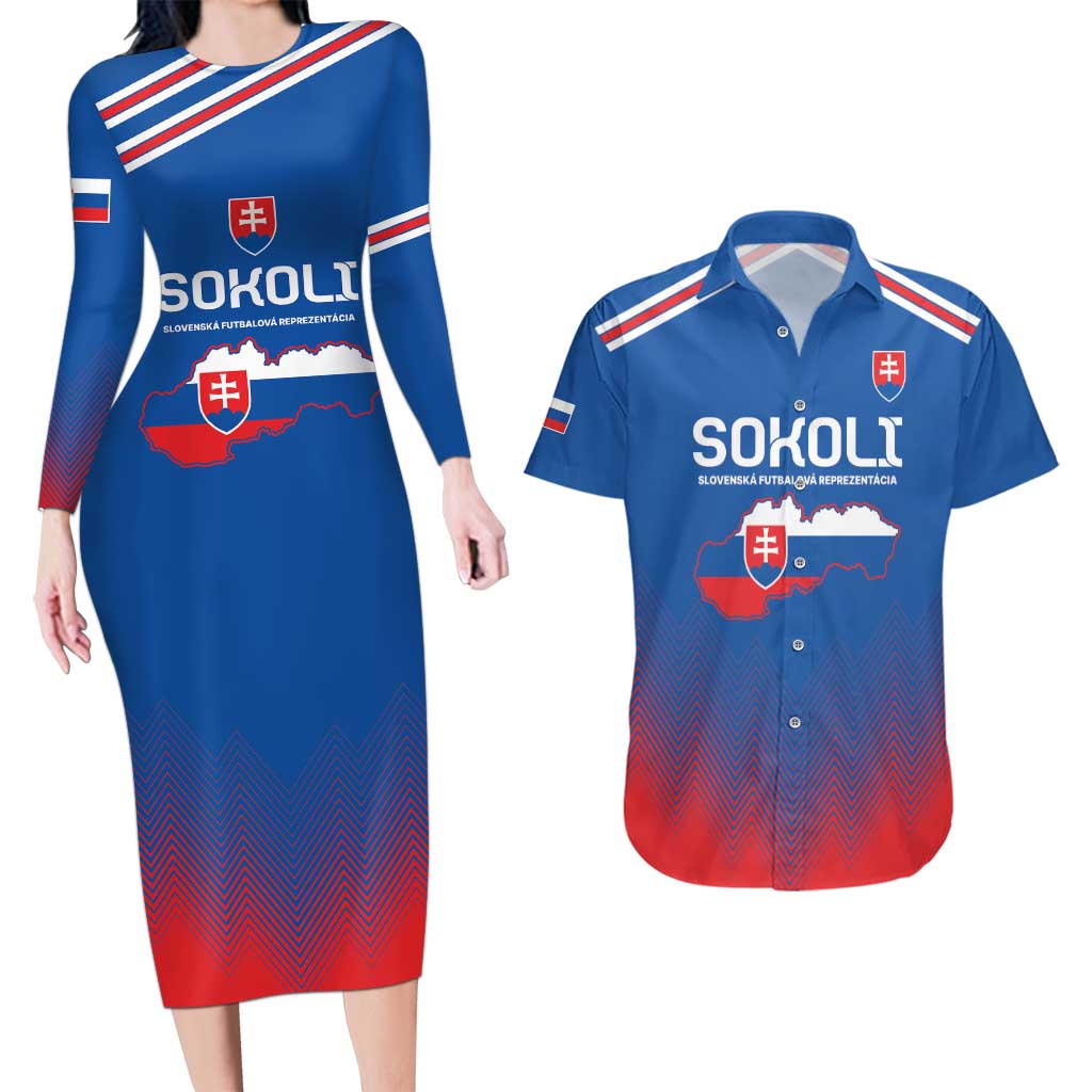 Custom Slovakia Football Couples Matching Long Sleeve Bodycon Dress and Hawaiian Shirt Come On Sokoli Falcons LT9 - Wonder Print Shop