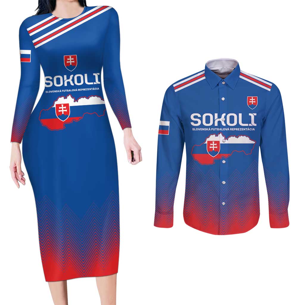 Custom Slovakia Football Couples Matching Long Sleeve Bodycon Dress and Long Sleeve Button Shirt Come On Sokoli Falcons LT9 - Wonder Print Shop