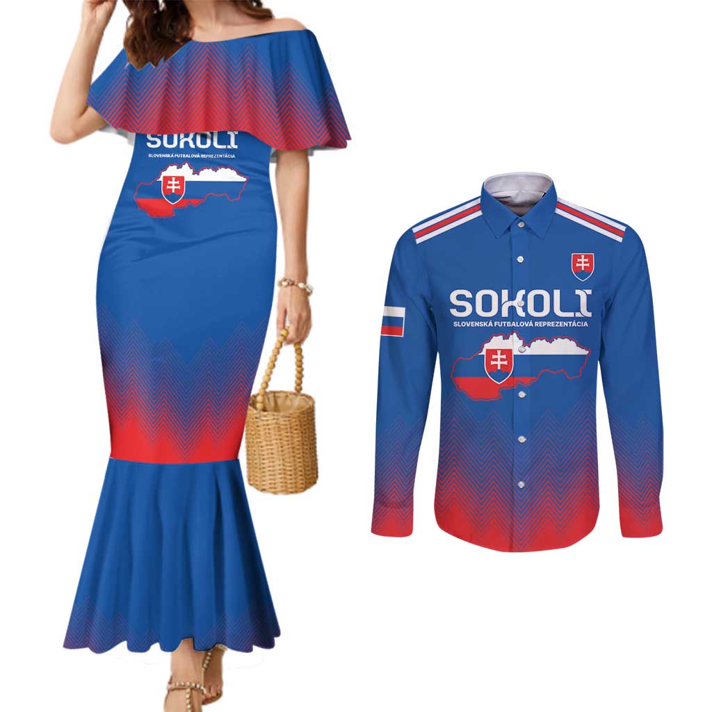 Custom Slovakia Football Couples Matching Mermaid Dress and Long Sleeve Button Shirt Come On Sokoli Falcons