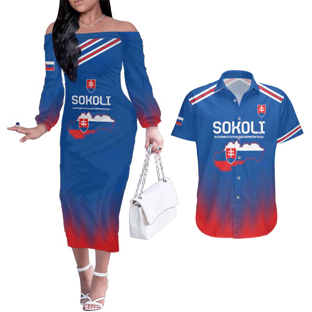 Custom Slovakia Football Couples Matching Off The Shoulder Long Sleeve Dress and Hawaiian Shirt Come On Sokoli Falcons LT9 - Wonder Print Shop