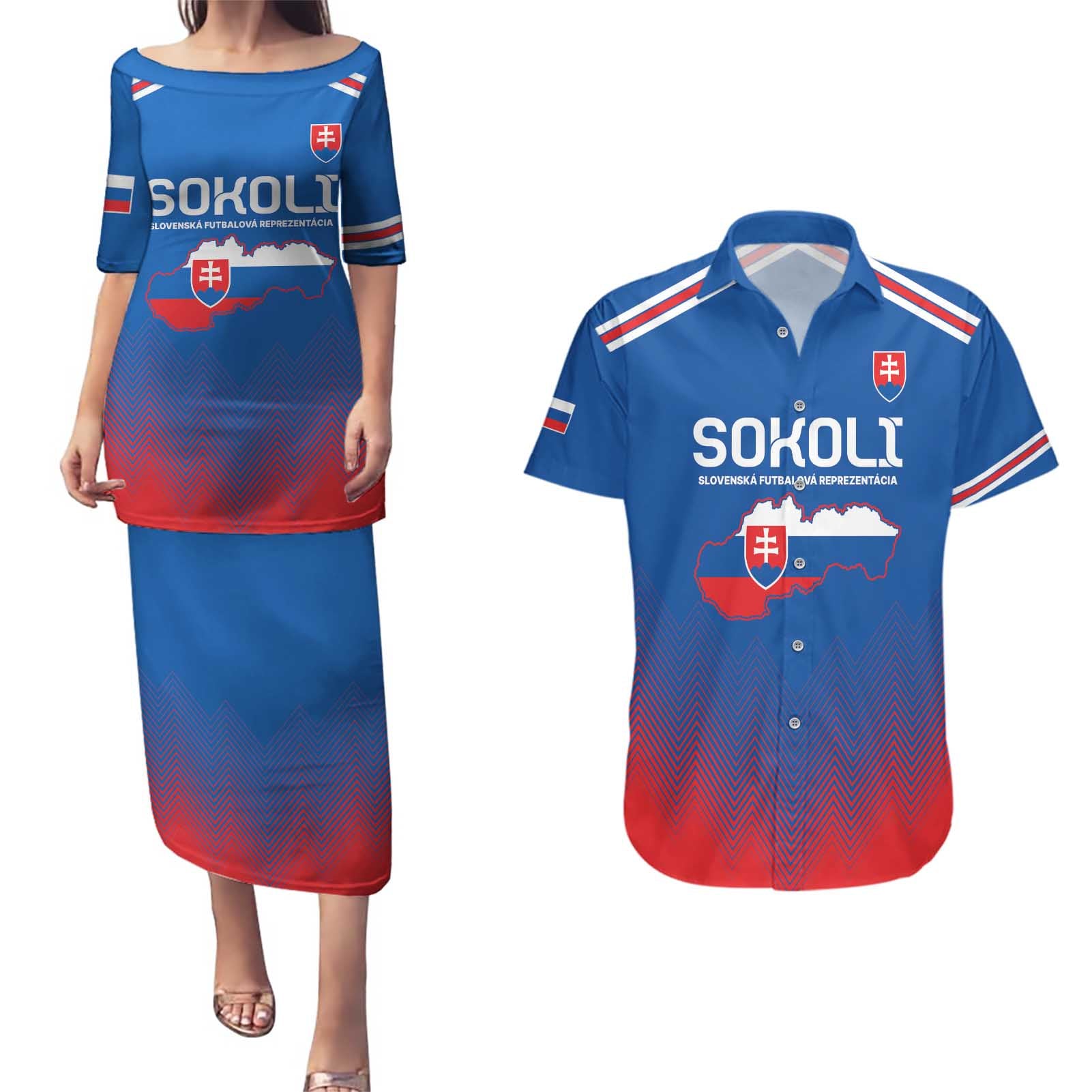 Custom Slovakia Football Couples Matching Puletasi and Hawaiian Shirt Come On Sokoli Falcons LT9 - Wonder Print Shop