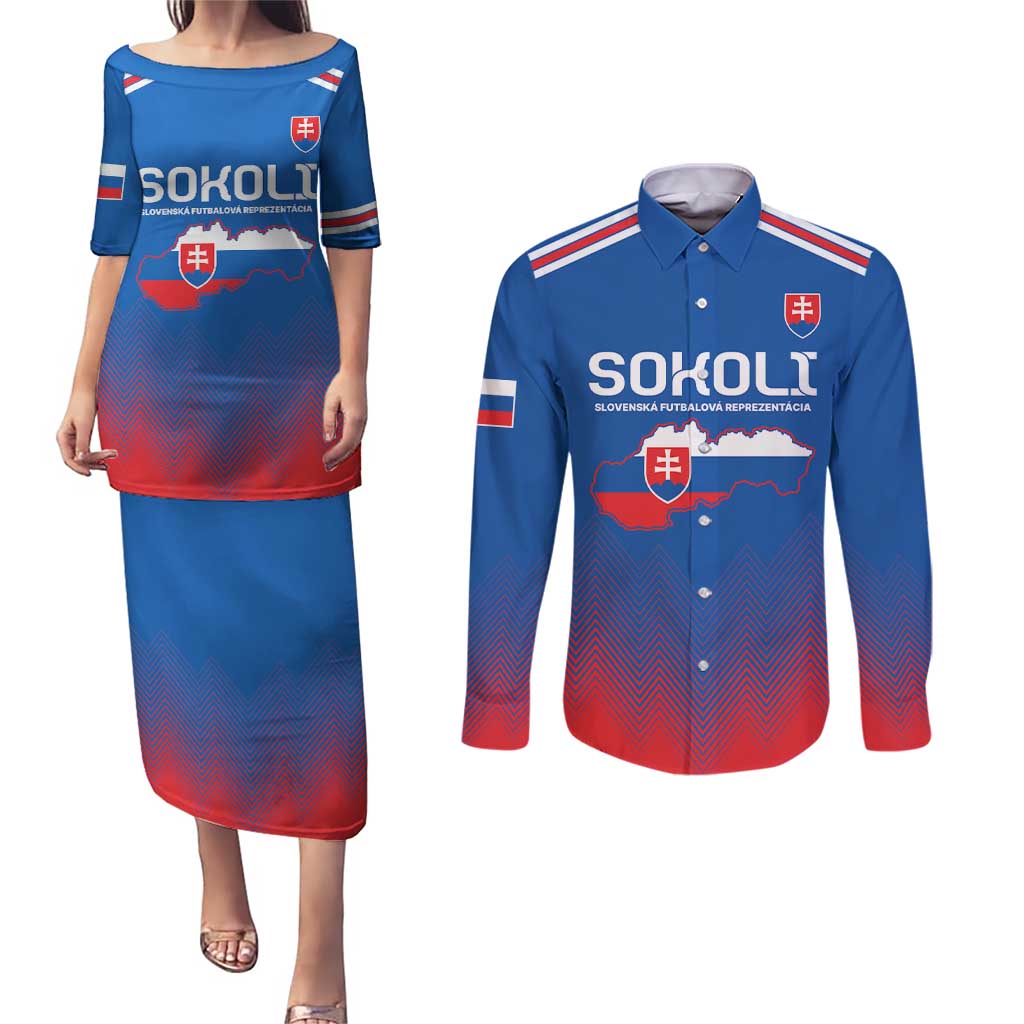 Custom Slovakia Football Couples Matching Puletasi and Long Sleeve Button Shirt Come On Sokoli Falcons LT9 - Wonder Print Shop