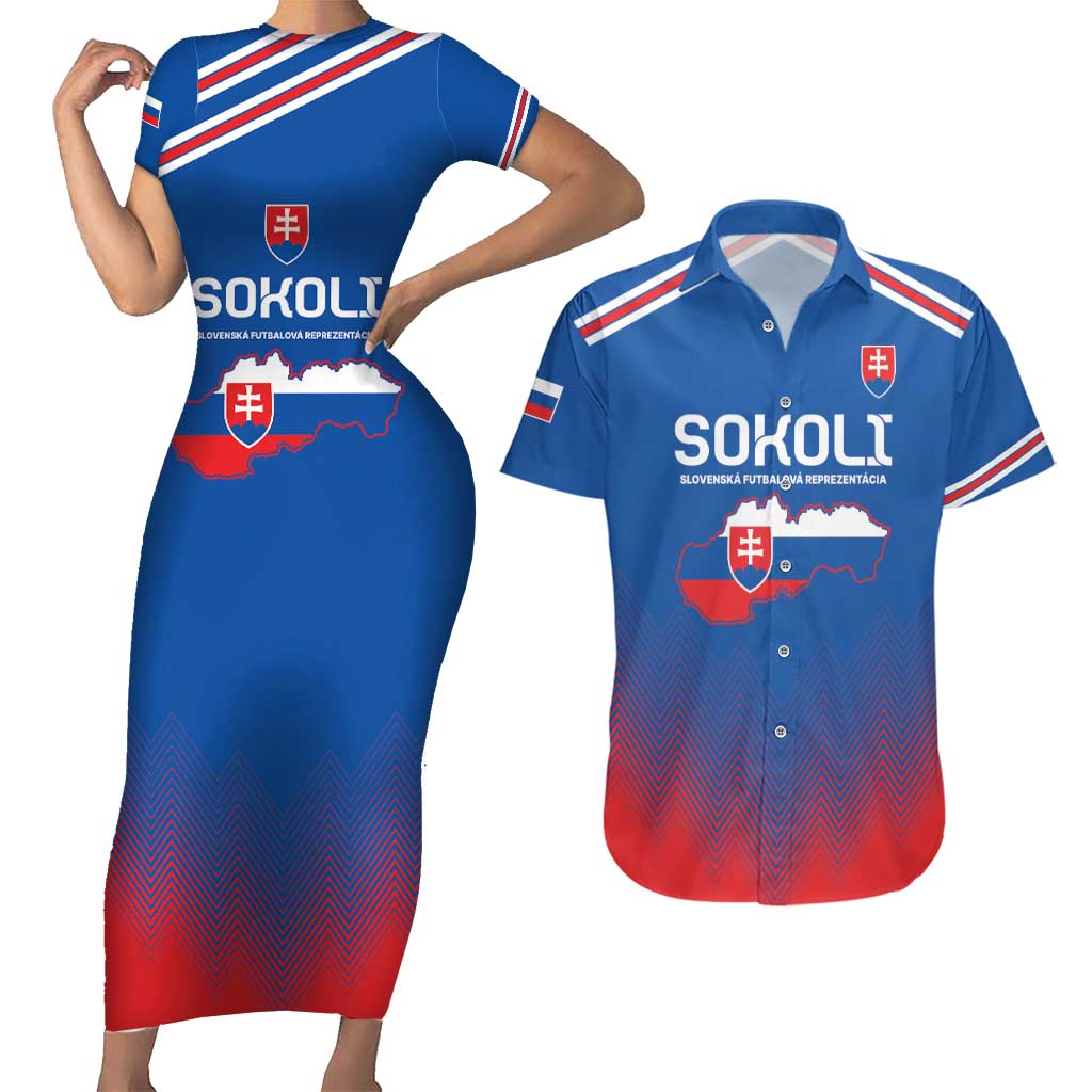 Custom Slovakia Football Couples Matching Short Sleeve Bodycon Dress and Hawaiian Shirt Come On Sokoli Falcons LT9 - Wonder Print Shop