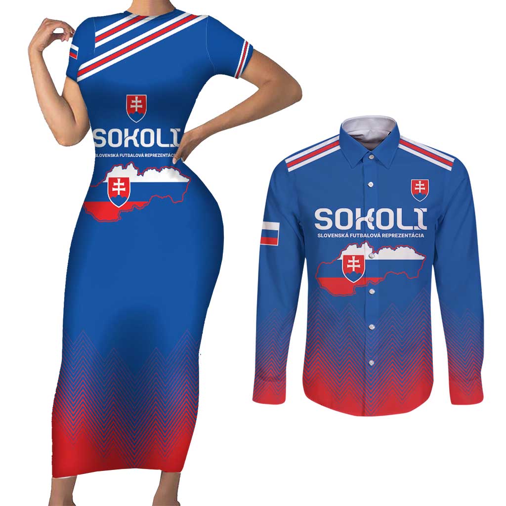 Custom Slovakia Football Couples Matching Short Sleeve Bodycon Dress and Long Sleeve Button Shirt Come On Sokoli Falcons LT9 - Wonder Print Shop