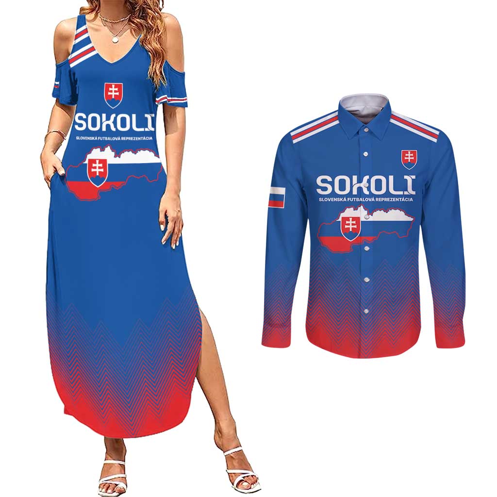 Custom Slovakia Football Couples Matching Summer Maxi Dress and Long Sleeve Button Shirt Come On Sokoli Falcons LT9 - Wonder Print Shop