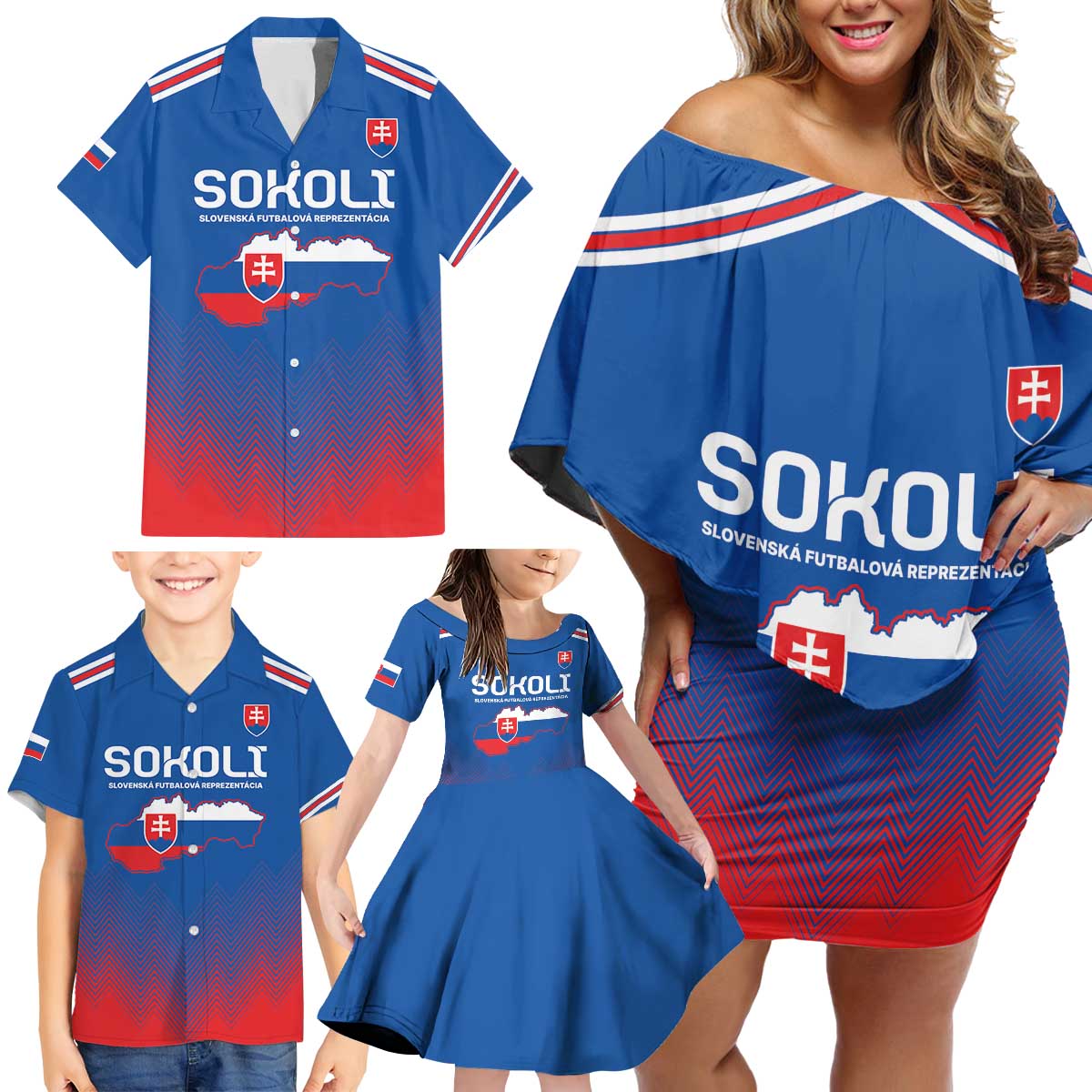 Custom Slovakia Football Family Matching Off Shoulder Short Dress and Hawaiian Shirt Come On Sokoli Falcons LT9 - Wonder Print Shop