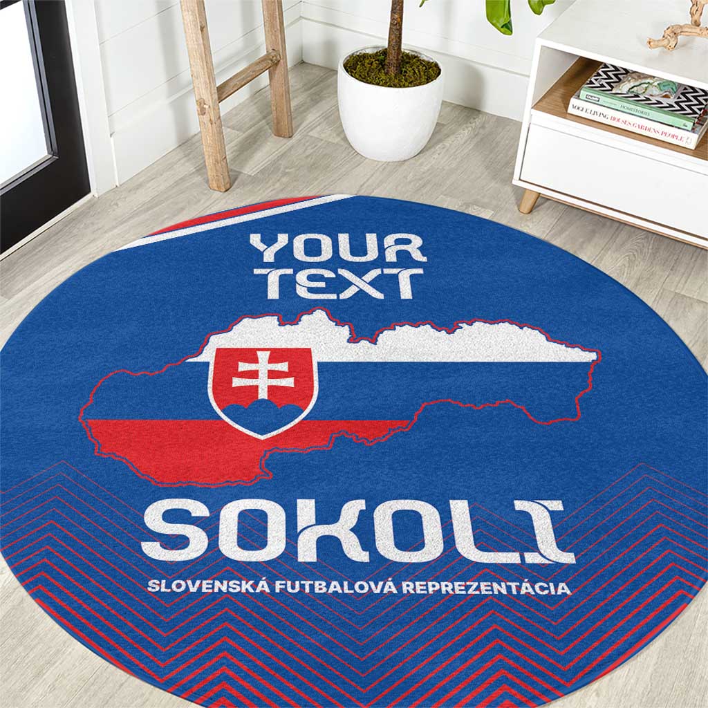 Blue round football carpet with Slovakia map crest and SOKOLI text