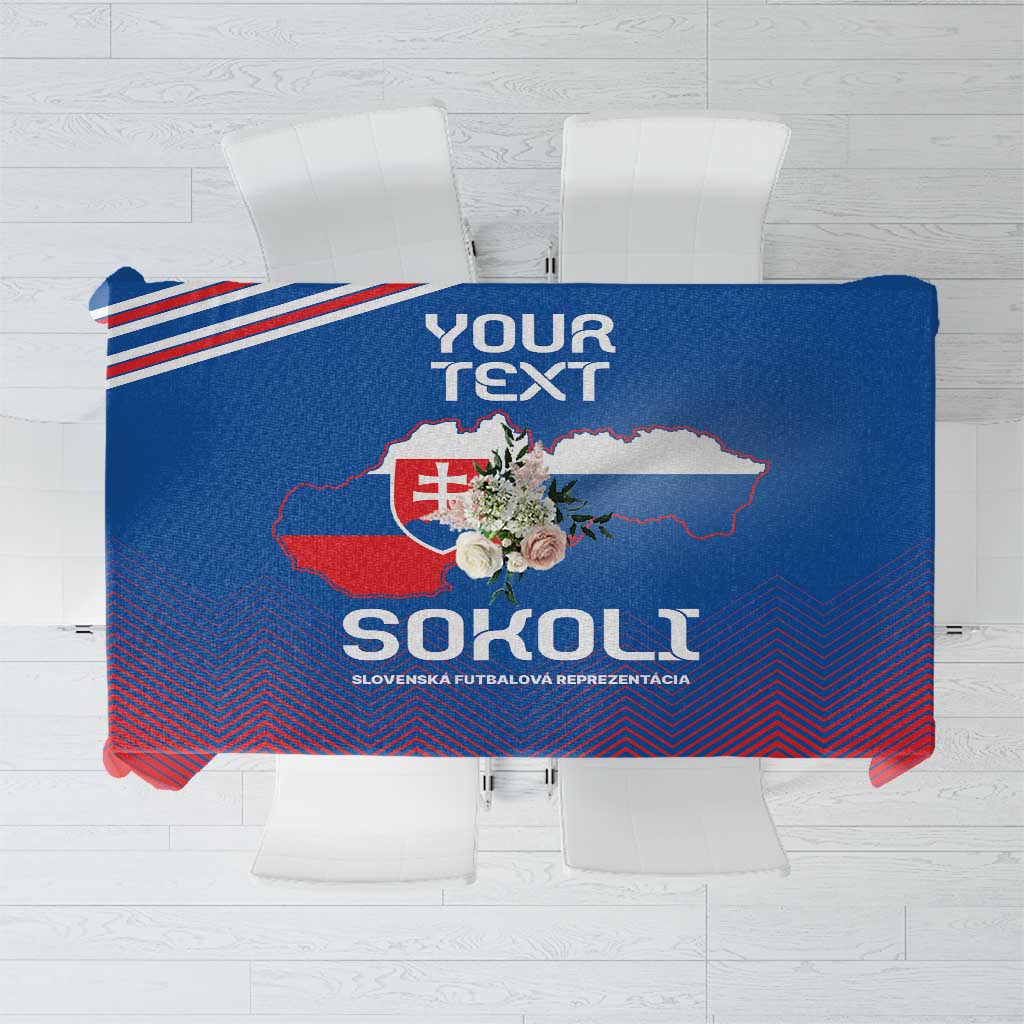 Custom football tablecloth with blue zigzag background, Slovakia map, and SOKOLI text
