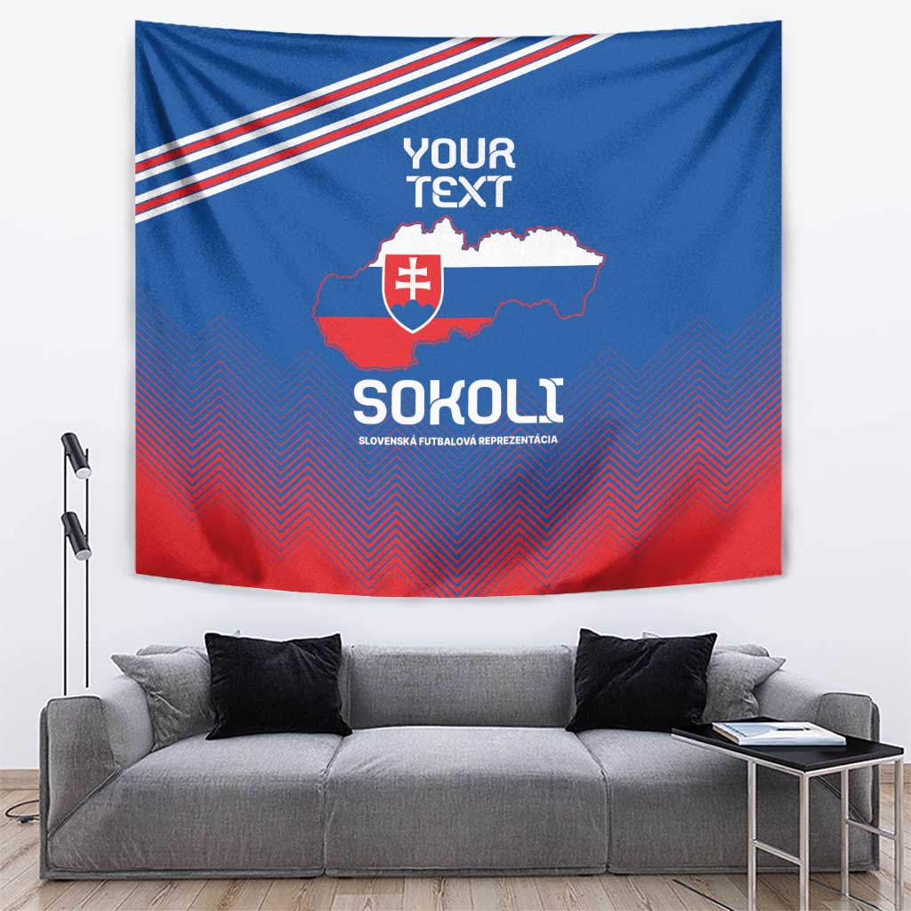 Blue and red Slovakia football wall tapestry with crest, 'YOUR TEXT', and SOKOLI logo.