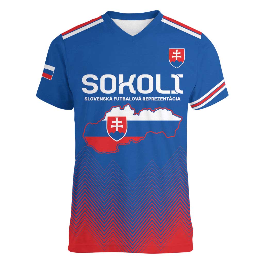 Custom Slovakia Football Women V-Neck T-Shirt Come On Sokoli Falcons - Wonder Print Shop