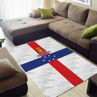 Area rug with Netherlands Antilles flag design, red stripe and blue star band on white