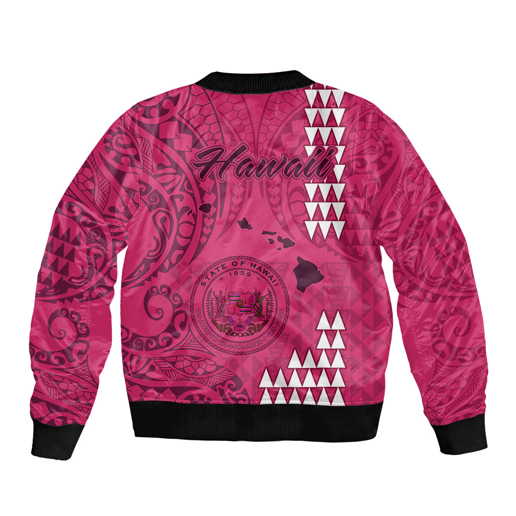 Pink bomber jacket back with tribal pattern, black ribbed hem and cuffs
