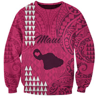 Pink unisex sweatshirt with Maui island tribal graphic and geometric pattern sleeves