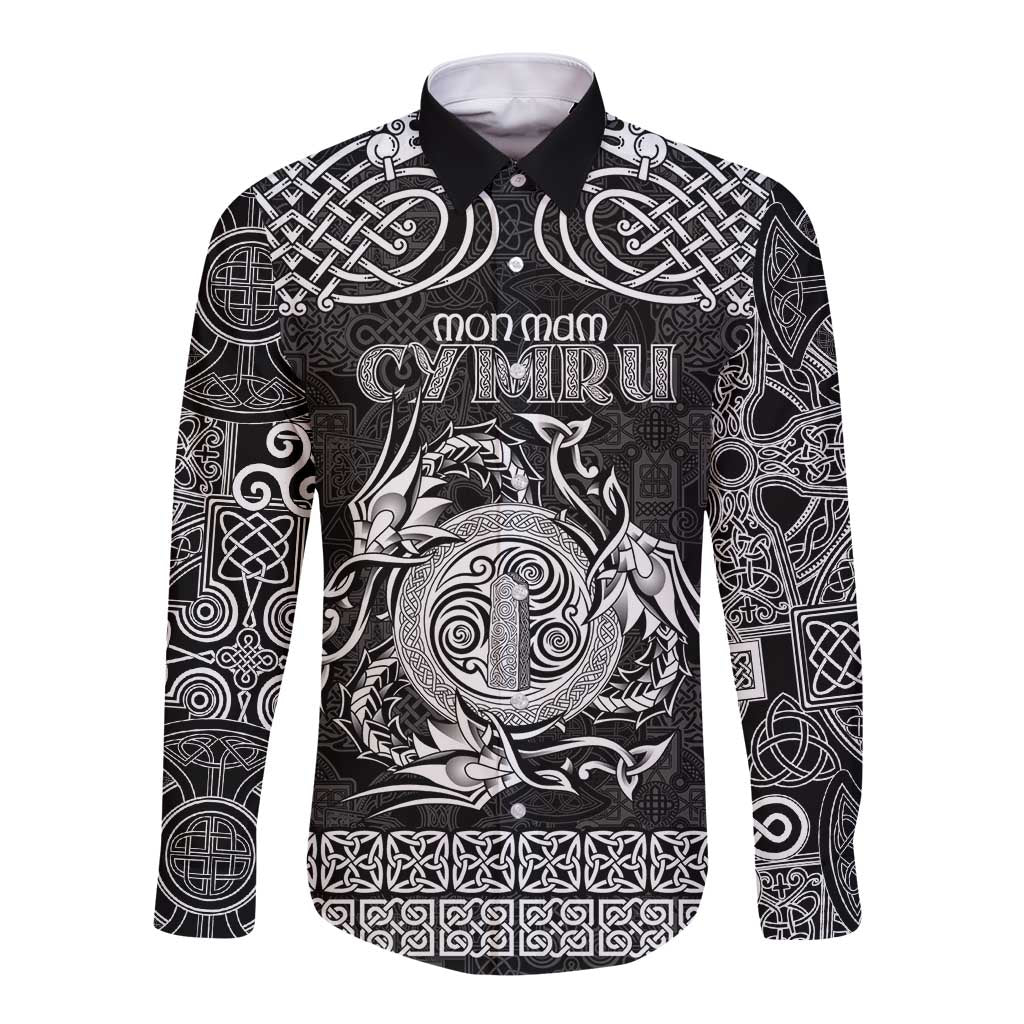 Personalized Anglesey Ynys Mon Long Sleeve Button Shirt Black Standing Stone Celtic-inspired - Wonder Print Shop