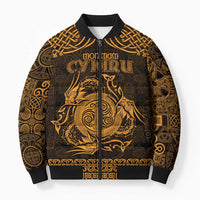 Personalized Anglesey Ynys Mon Bomber Puffer Jacket Gold Standing Stone Celtic-inspired - Wonder Print Shop