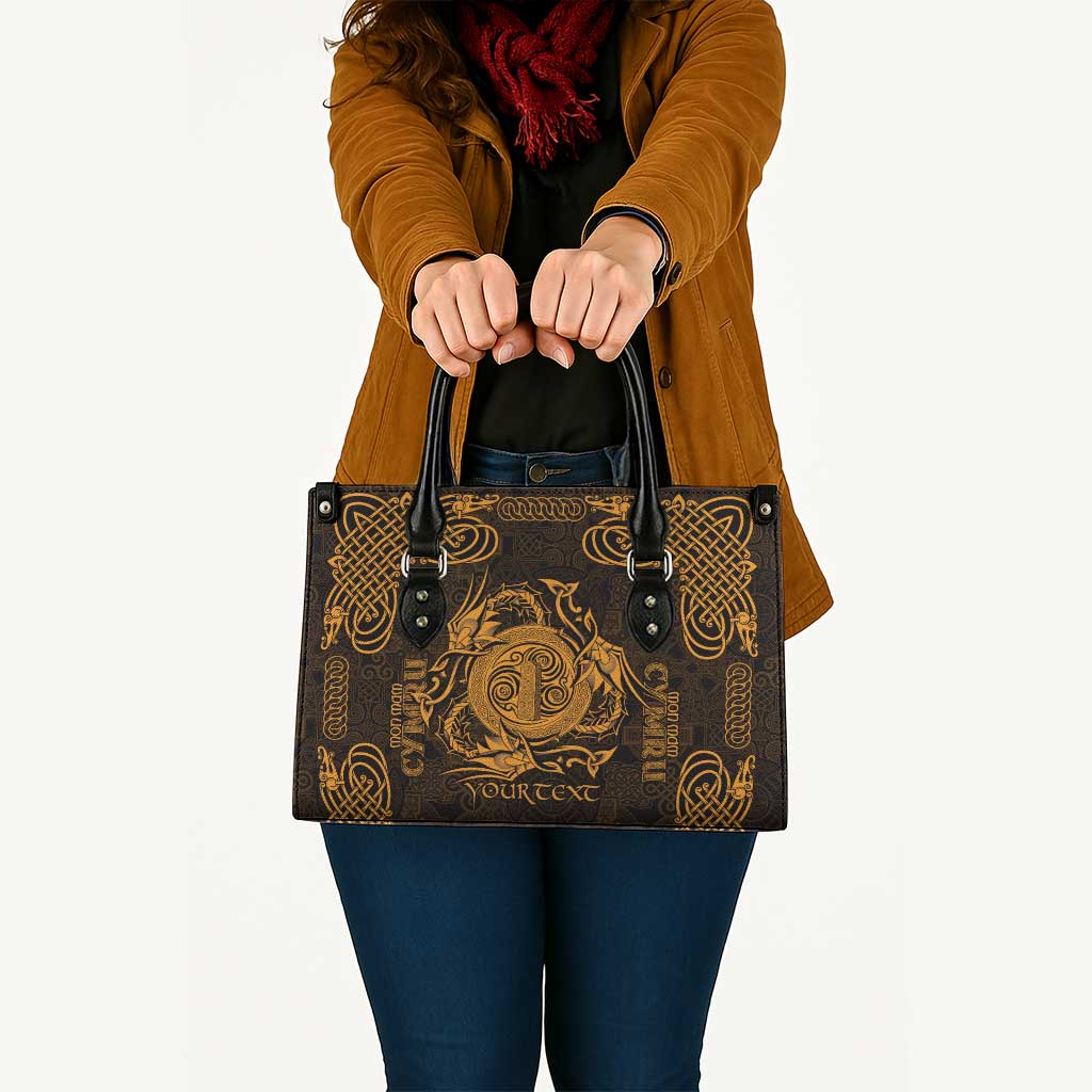 Personalized Anglesey Ynys Mon Leather Bag Gold Standing Stone Celtic-inspired - Wonder Print Shop