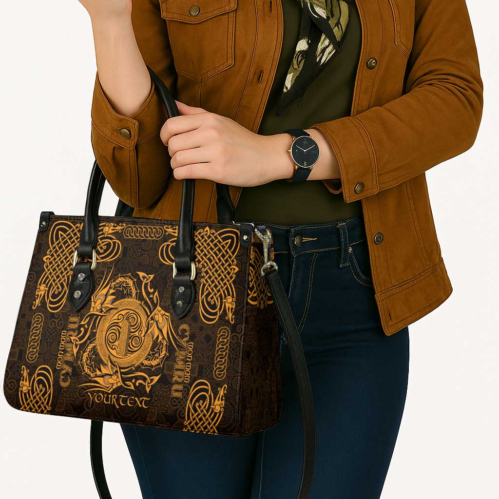 Personalized Anglesey Ynys Mon Leather Bag Gold Standing Stone Celtic-inspired - Wonder Print Shop