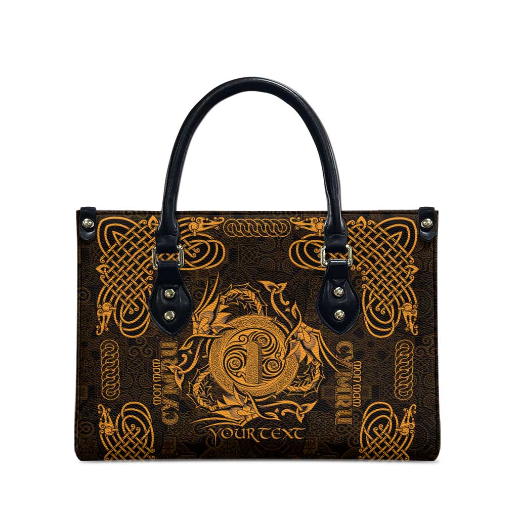 Personalized Anglesey Ynys Mon Leather Bag Gold Standing Stone Celtic-inspired - Wonder Print Shop