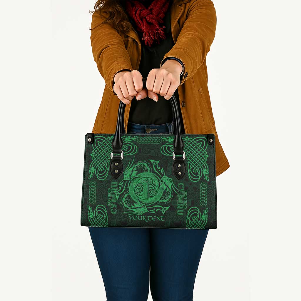 Personalized Anglesey Ynys Mon Leather Bag Green Standing Stone Celtic-inspired - Wonder Print Shop