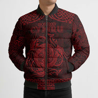 Personalized Anglesey Ynys Mon Bomber Puffer Jacket Red Standing Stone Celtic-inspired - Wonder Print Shop