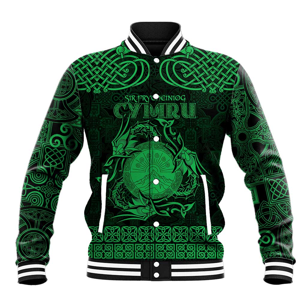 Personalized Brecknockshire Sir Frycheiniog Baseball Jacket Green Brecon Beacons Mountain Celtic-inspired - Wonder Print Shop